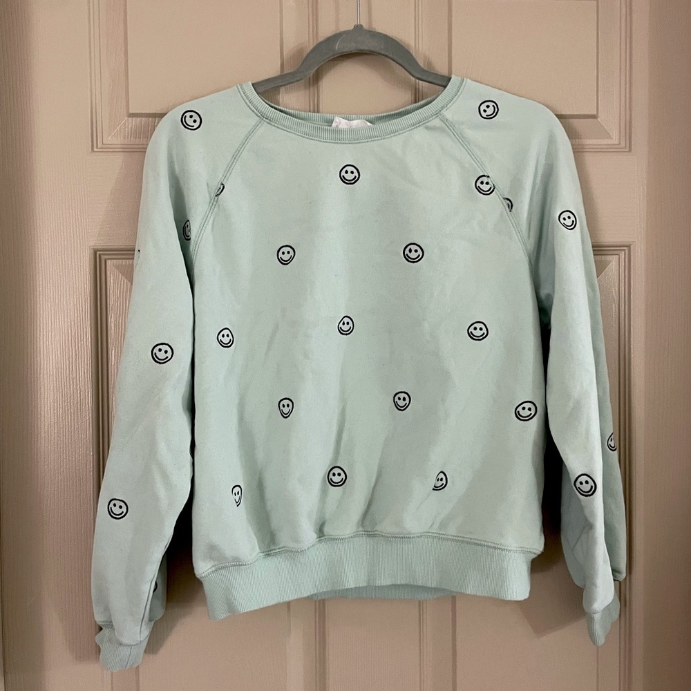 Elodie brand pastel blue preppy smiley sweatshirt